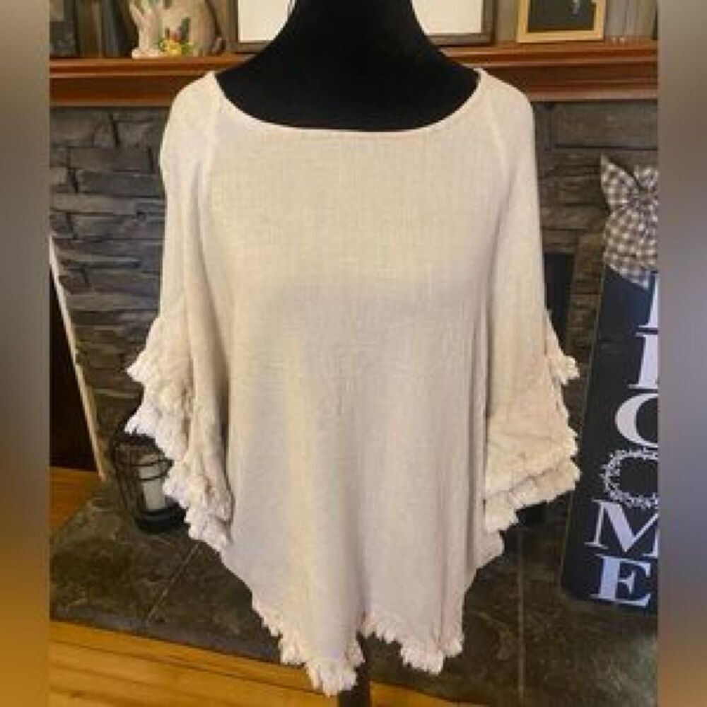 Umgee USA fairy preppy cream linen cotton top with ruffle sleeves Natural Fibers